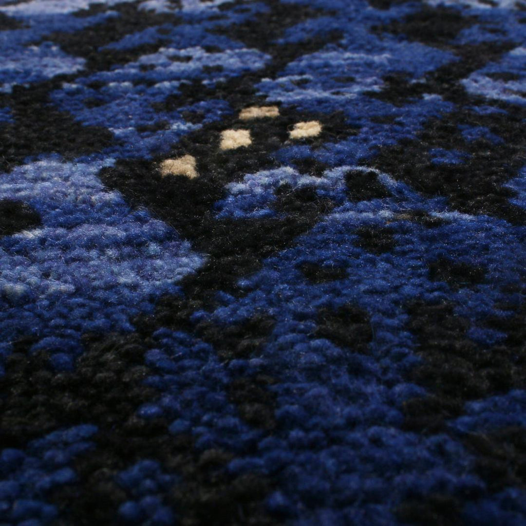 Scandinavian Geometric Black and Blue Wool Pile Rug