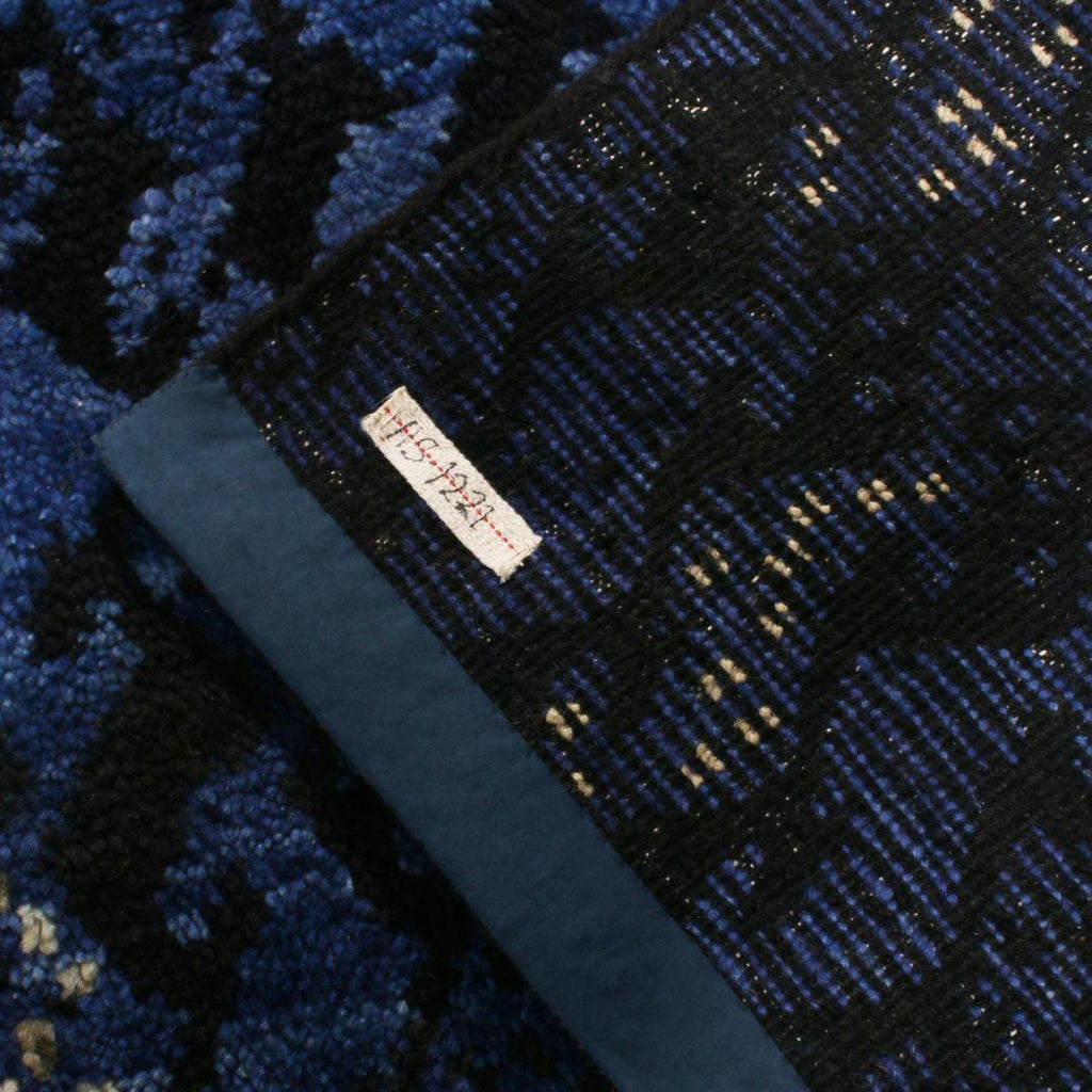 Scandinavian Geometric Black and Blue Wool Pile Rug