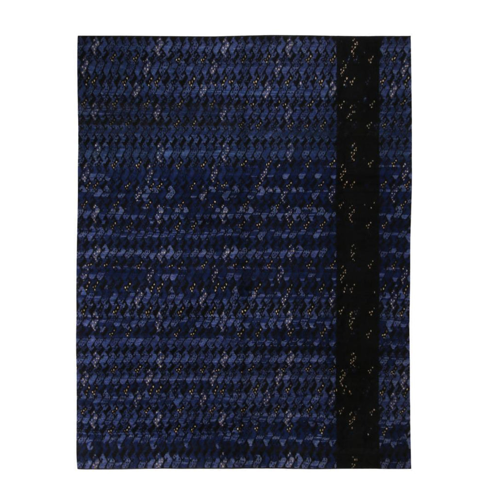 Scandinavian Geometric Black and Blue Wool Pile Rug