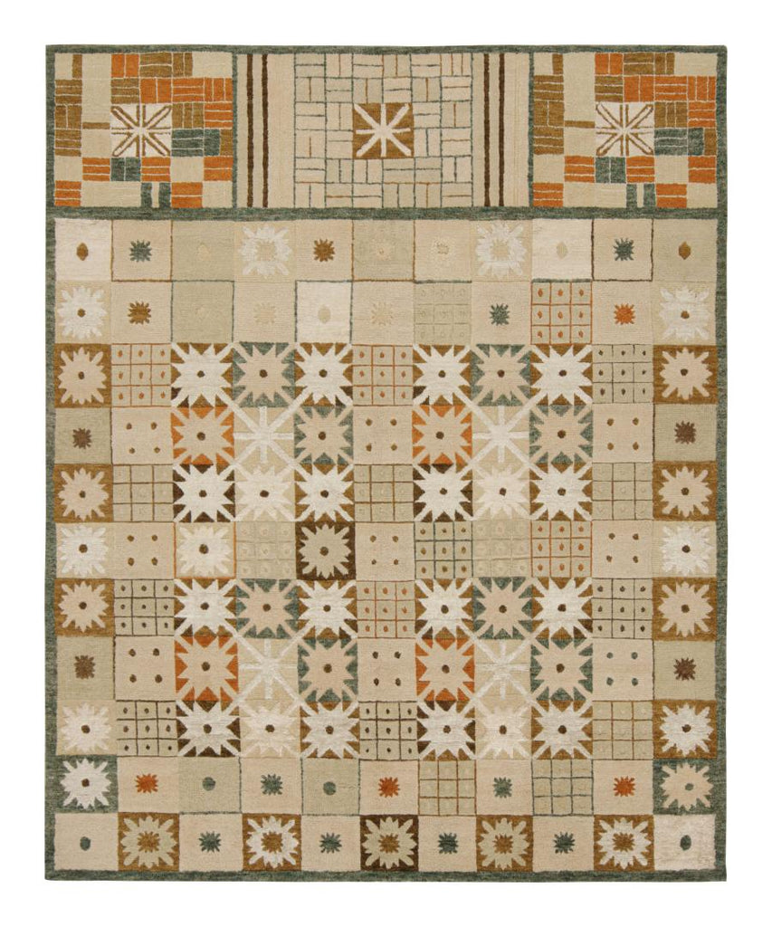 Scandinavian Rug in Beige-Brown with Geometric Patterns