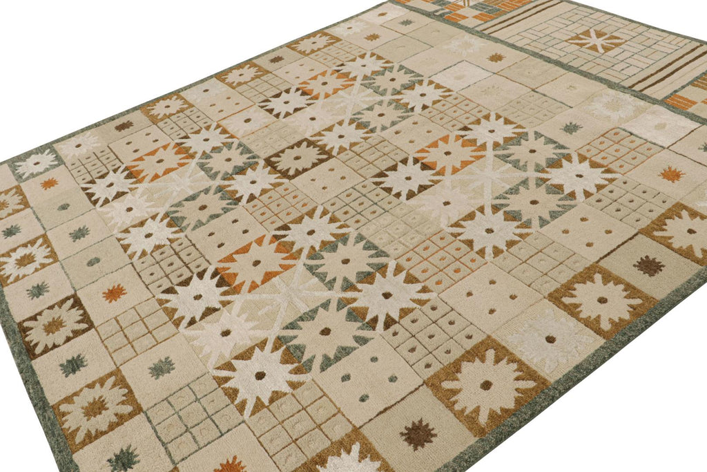 Scandinavian Rug in Beige-Brown with Geometric Patterns