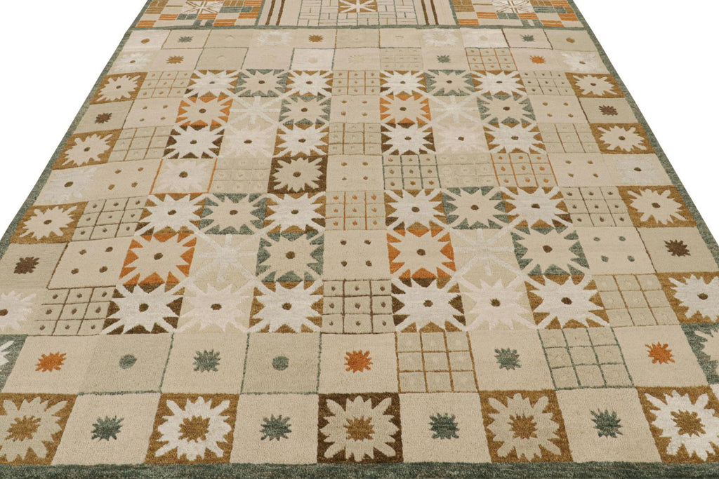 Scandinavian Rug in Beige-Brown with Geometric Patterns