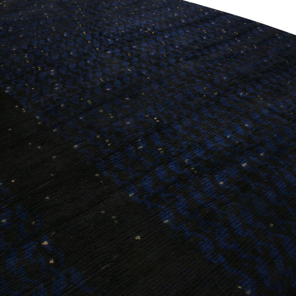 Scandinavian Geometric Black and Blue Wool Rug