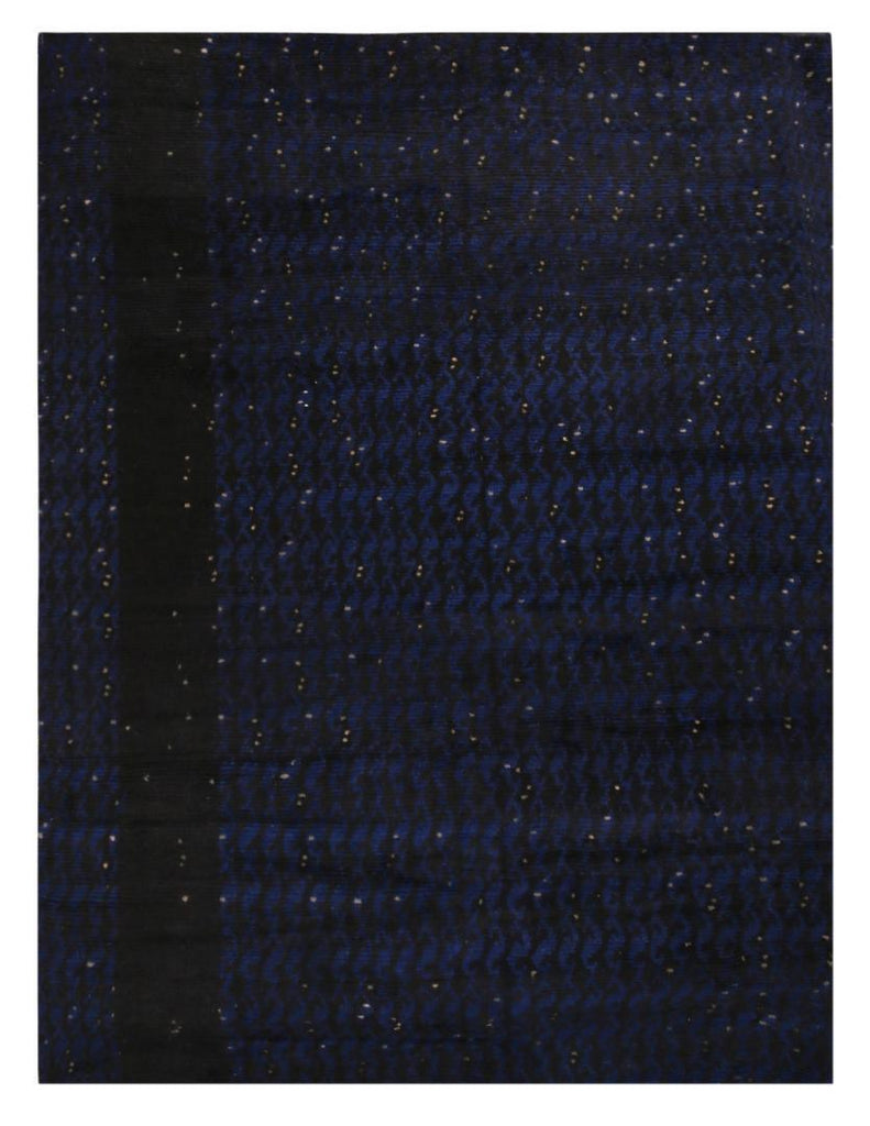 Scandinavian Geometric Black and Blue Wool Rug