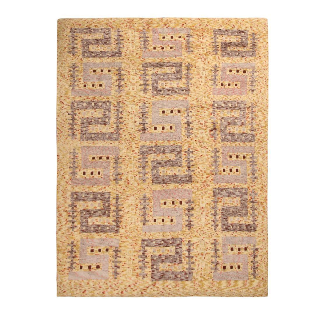 Scandinavian Rug with Gold-Grey and Yellow Patterns