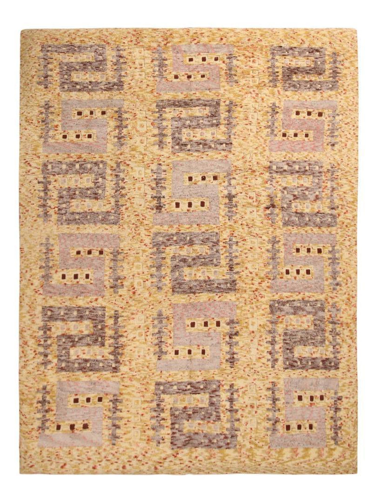 Scandinavian Rug with Gold-Grey and Yellow Patterns