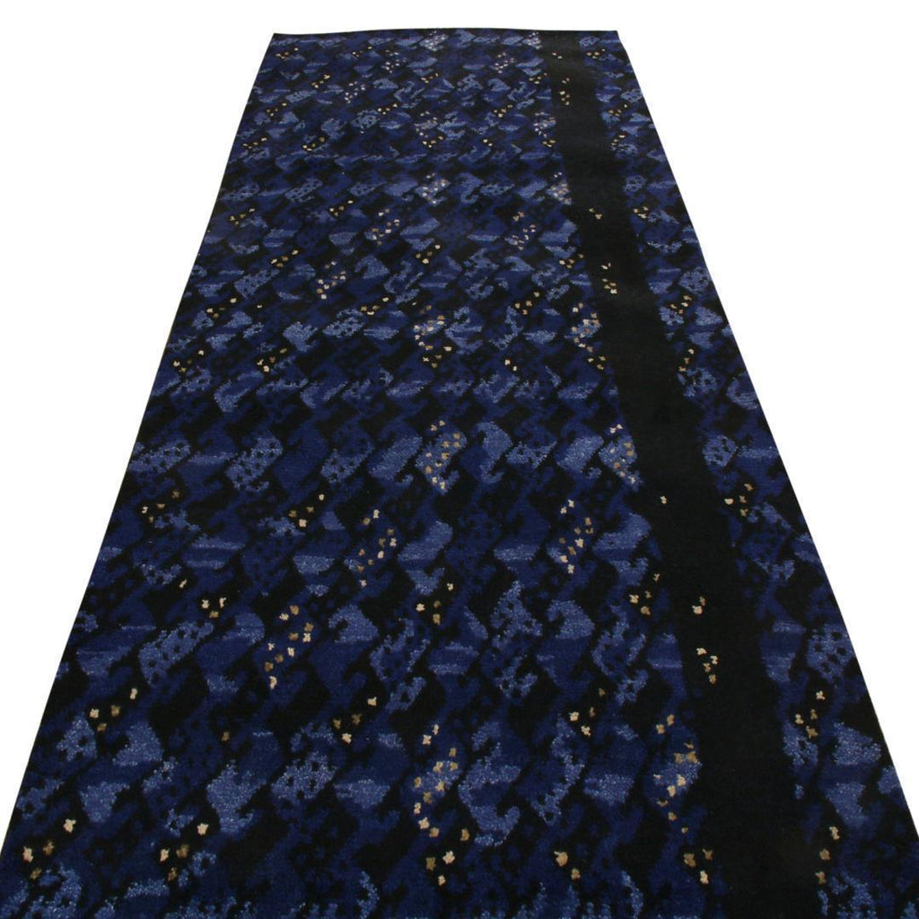 Scandinavian Runner With Blue Black Geometric Pattern