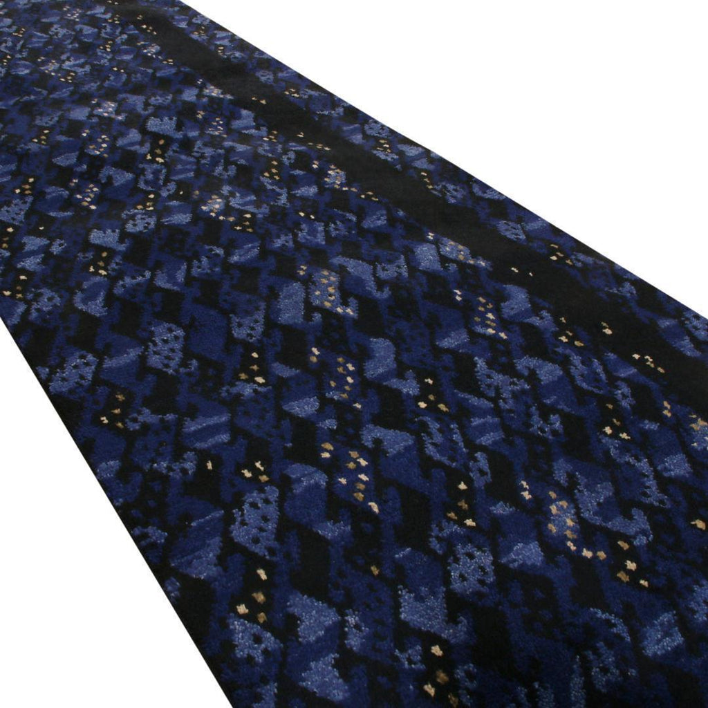 Scandinavian Runner With Blue Black Geometric Pattern