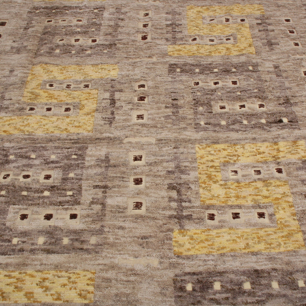 Scandinavian Style Geometric Beige-Gray And Yellow Wool Pile Rug - 19401