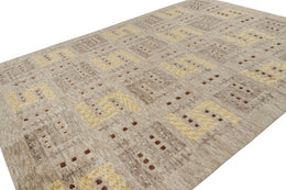 Scandinavian Rug with Beige-Grey and Yellow Patterns