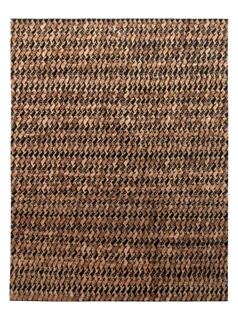 Scandinavian Rug in Beige-Brown and Black Geometric Pattern