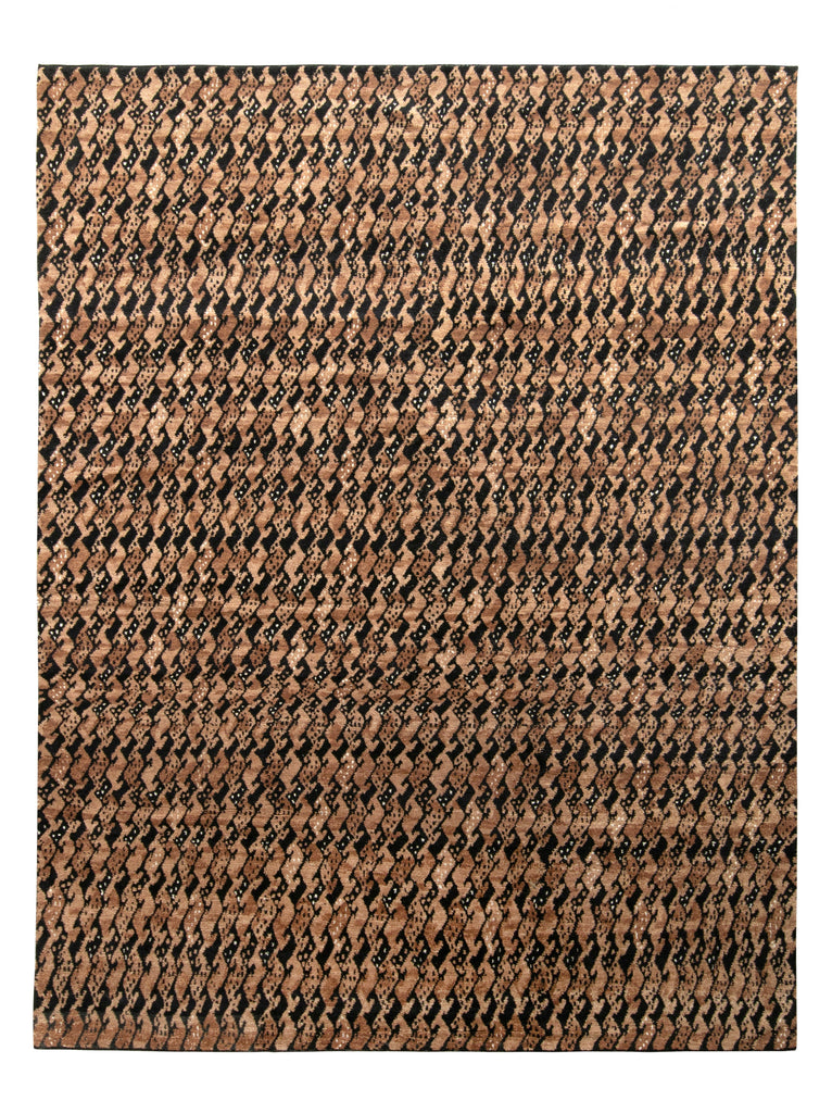 Scandinavian Style Rug In Beige-Brown And Black Geometric Pattern - 19403
