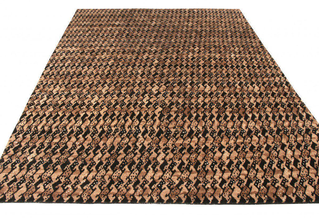 Scandinavian Rug in Beige-Brown and Black Geometric Pattern