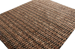 Scandinavian Rug in Beige-Brown and Black Geometric Pattern