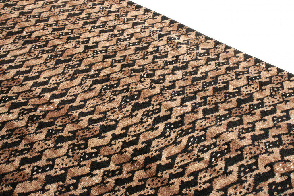 Scandinavian Rug in Beige-Brown and Black Geometric Pattern