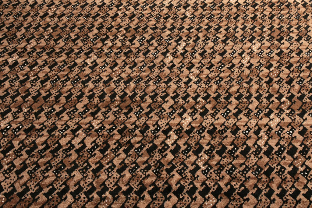 Scandinavian Rug in Beige and Brown-Black Geometric Pattern