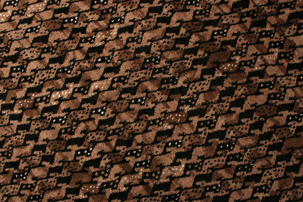 Scandinavian Rug in Beige and Brown-Black Geometric Pattern