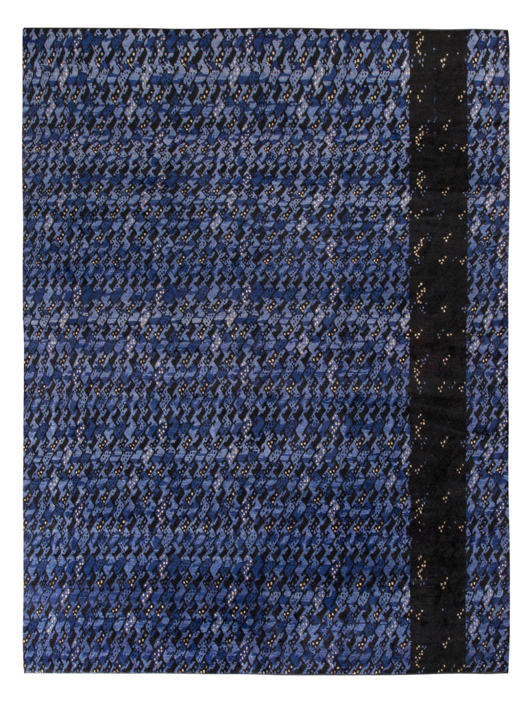 Scandinavian Style Rug In All Over Blue, Black Geometric Pattern - 19414