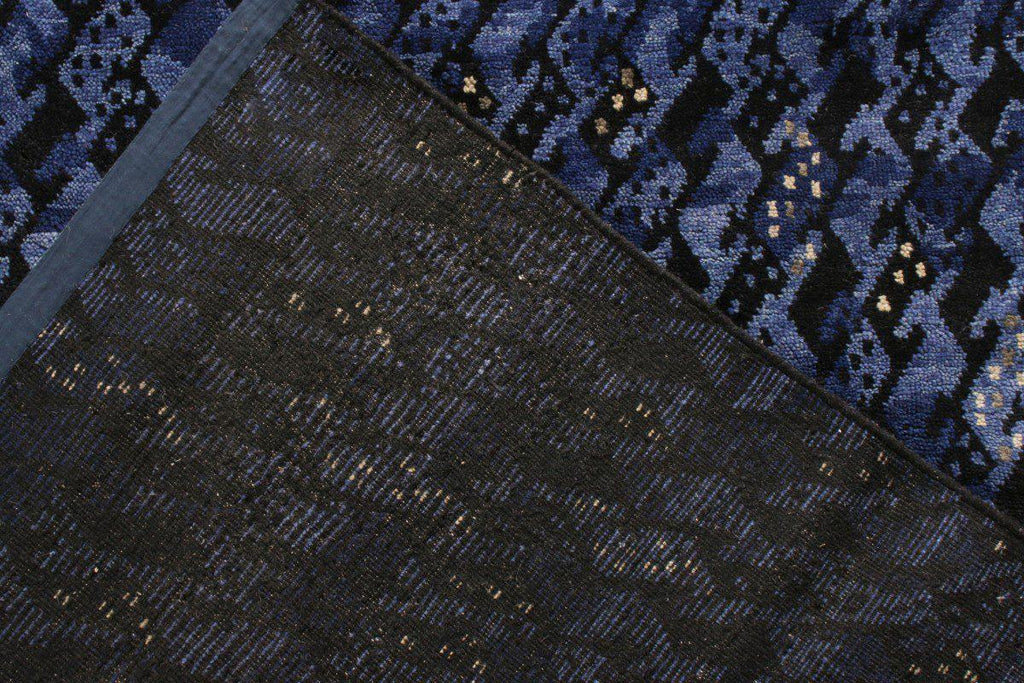 Scandinavian Rug in All Over Blue, Black Geometric Pattern