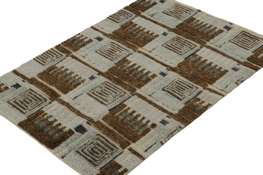 Scandinavian Rug With Brown And Blue Geometric Patterns