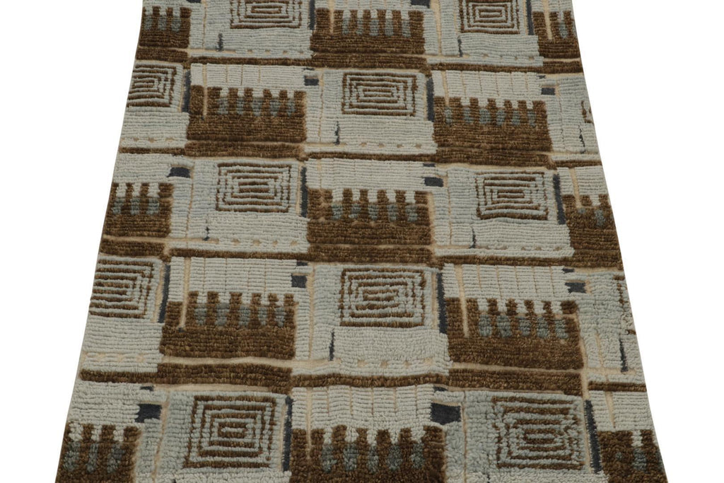 Scandinavian Rug With Brown And Blue Geometric Patterns