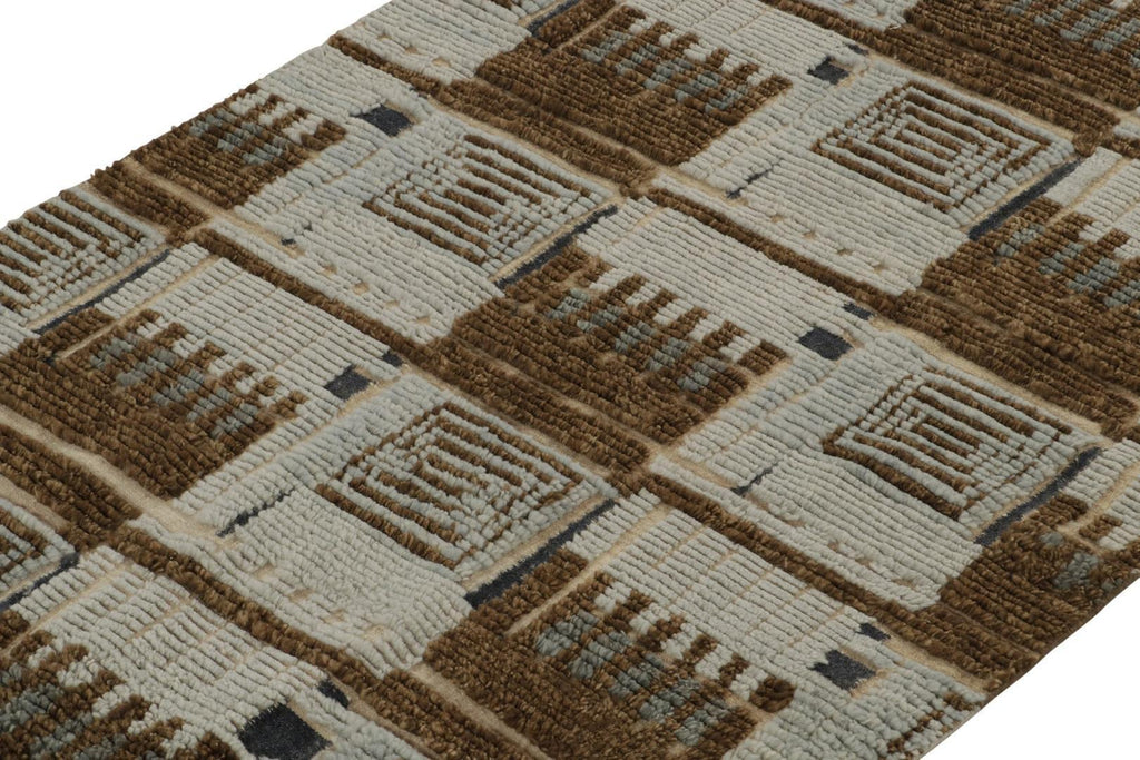 Scandinavian Rug With Brown And Blue Geometric Patterns