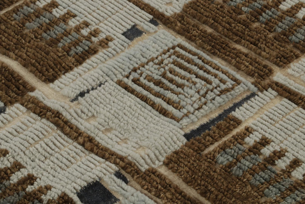 Scandinavian Rug With Brown And Blue Geometric Patterns