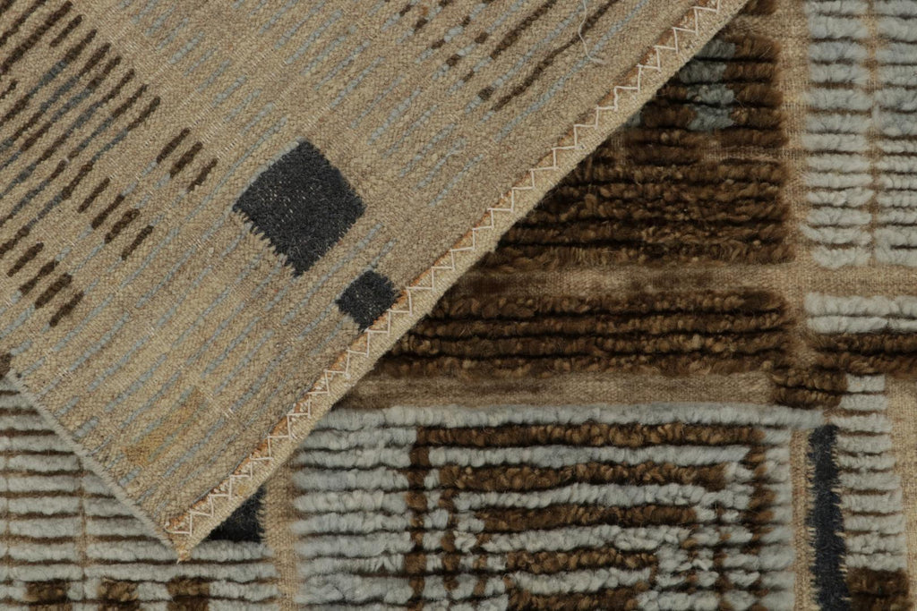 Scandinavian Rug With Brown And Blue Geometric Patterns