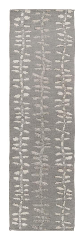 Scandinavian Runner Rug In Silver Gray Tones With Floral Patterns