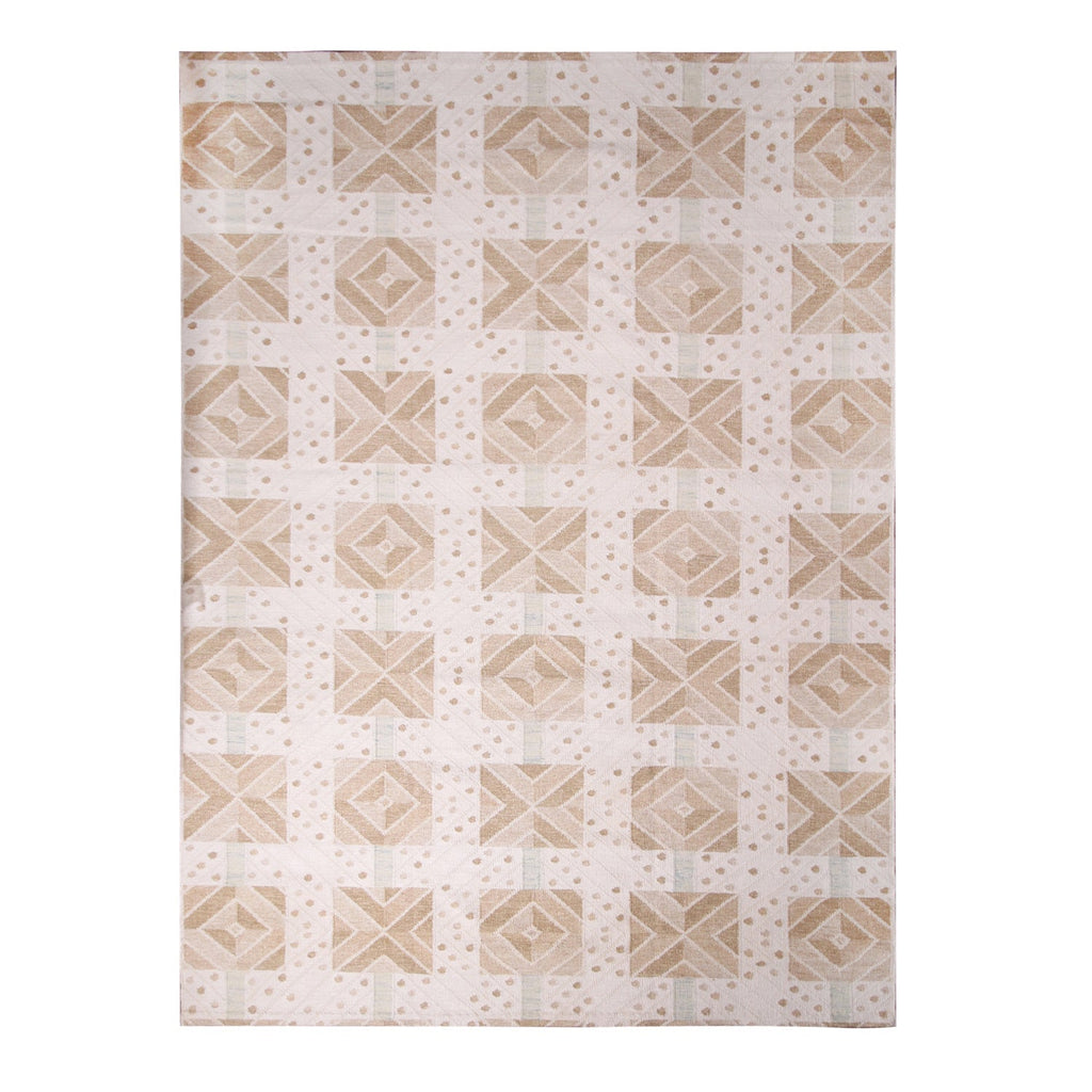 Scandinavian Style Geometric Beige Brown Wool Kilim Rug - 19608