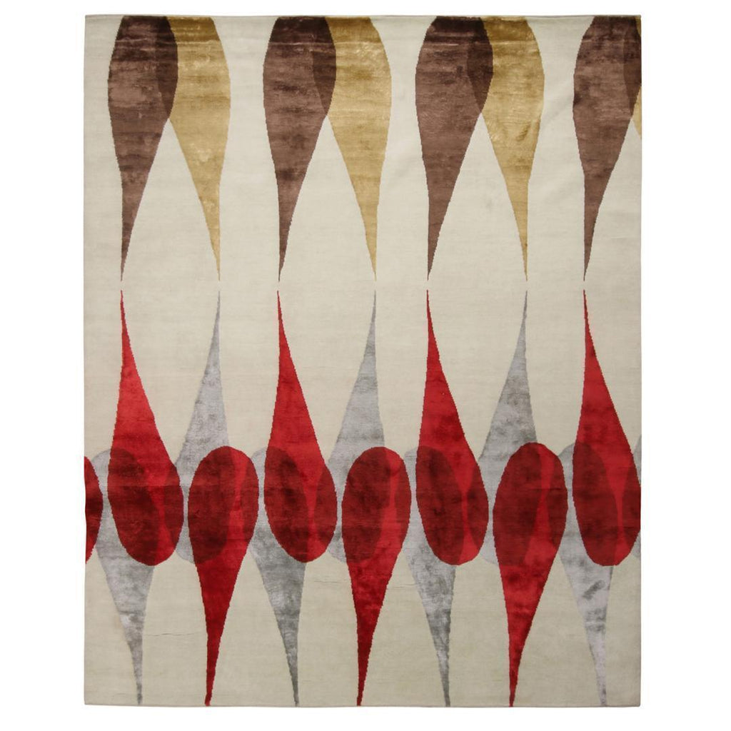 X Campbell Laird-Mid Century Modern Rug, Off-White, Beige-Brown and Red Boobyalla
