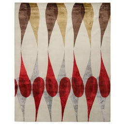 X Campbell Laird-Mid Century Modern Rug, Off-White, Beige-Brown and Red Boobyalla