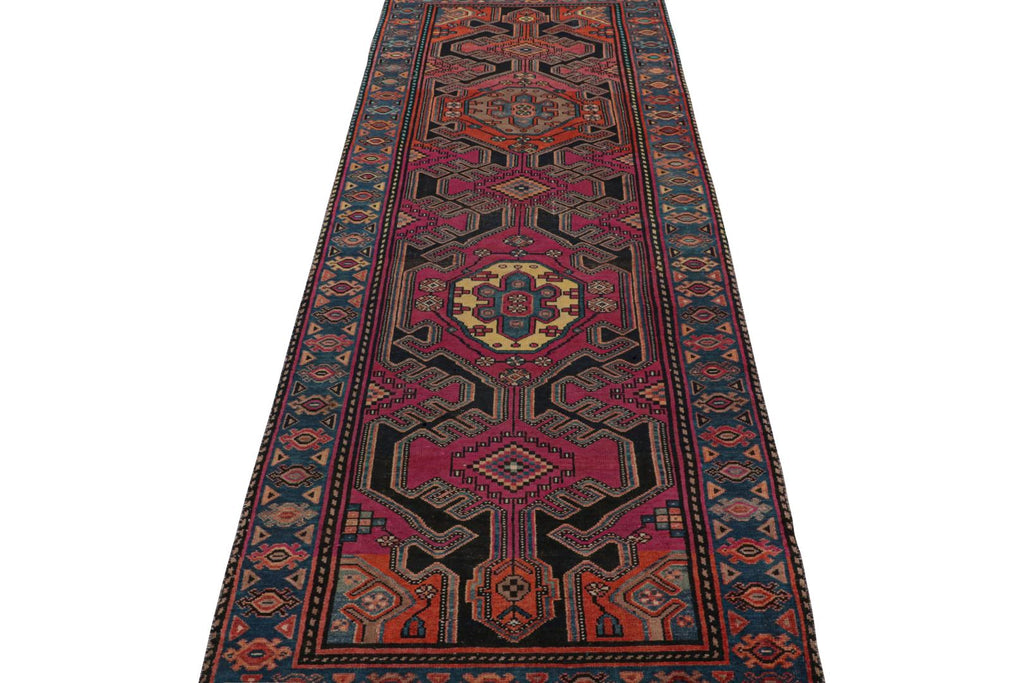 Vintage Mid Century Kazak Beige Brown And Red Wool Runner 19680