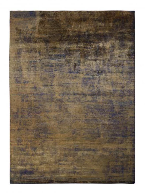 Textural Modern Rug Gold Brown And Blue Abrashed Striped Pattern By Rug & Kilim