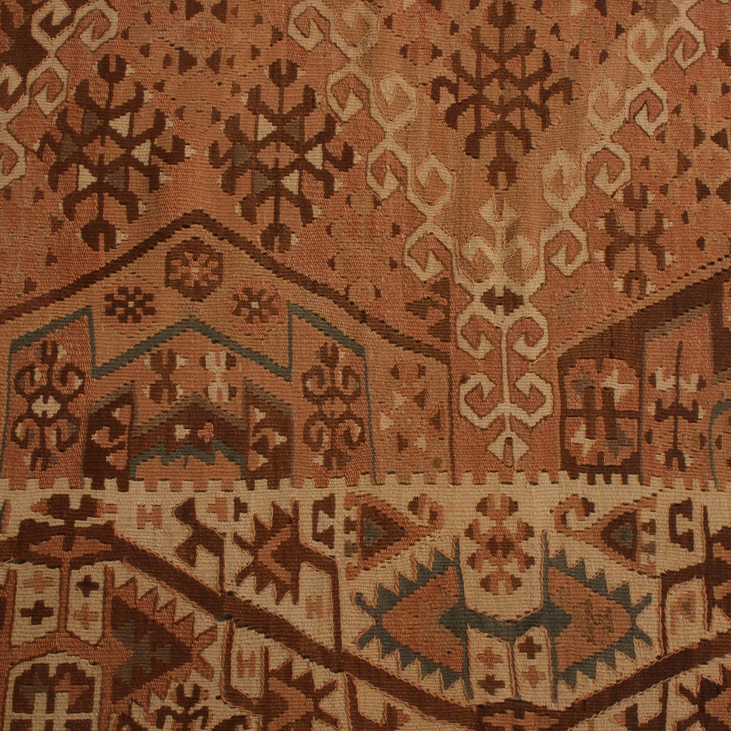 Vintage Mid-Century Kayseri Beige Brown And Rustic Pink Wool Kilim Rug - 19718