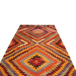 Vintage Mid-Century Geometric Multi-Color Wool Kilim Rug - 19787