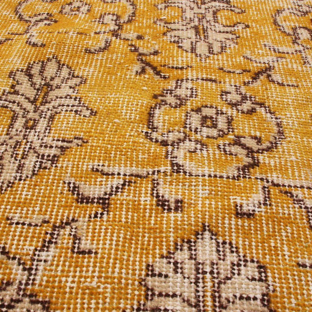 Vintage Mid Century Yellow Wool Runner With Black White Accents 19912