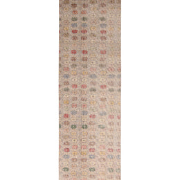 Vintage Mid Century Tan Brown Wool Runner MultiColor Floral Pattern 19926