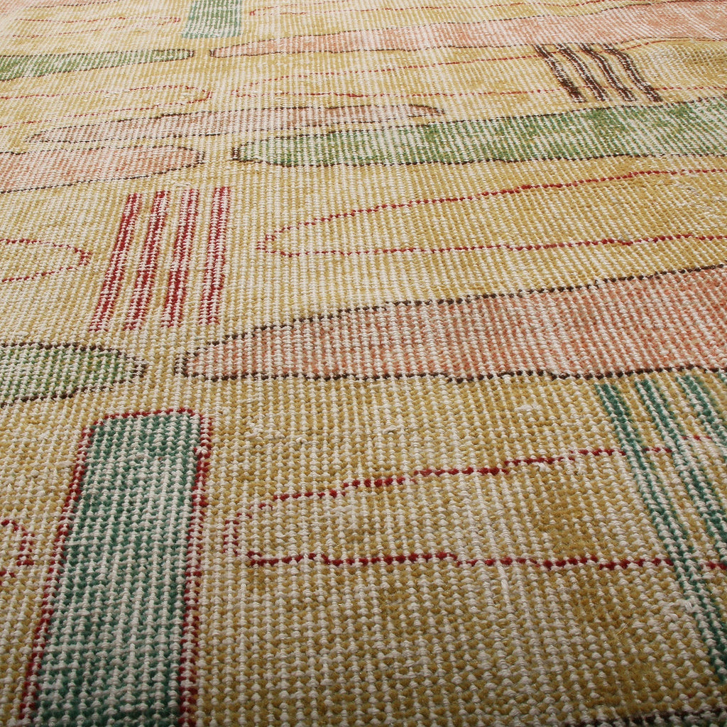 Vintage Mid-Century Green-Yellow And Pink Wool Runner - 19944