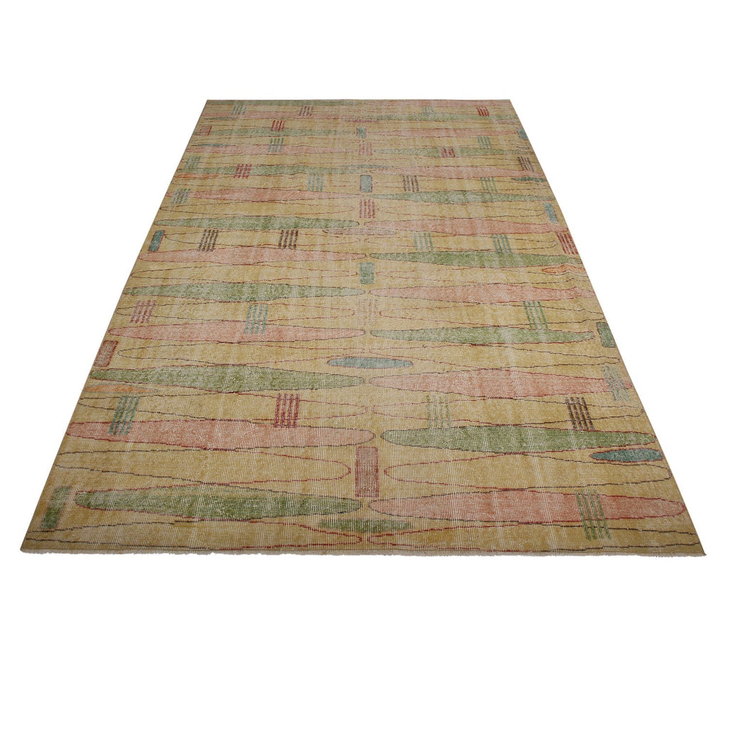 Vintage Mid-Century Green-Yellow And Pink Wool Runner - 19944