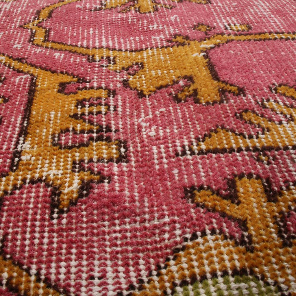 Vintage Mid Century Pink And Gold Geometric Wool Rug Black And Green Accents 19954