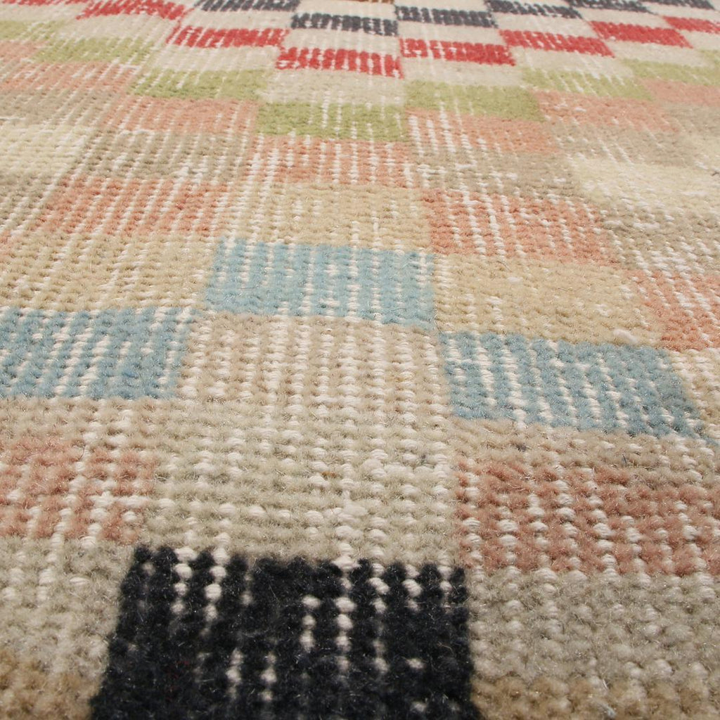 Vintage Mid Century Beige Brown And Pastel Wool Rug With Diamond Pattern 19957