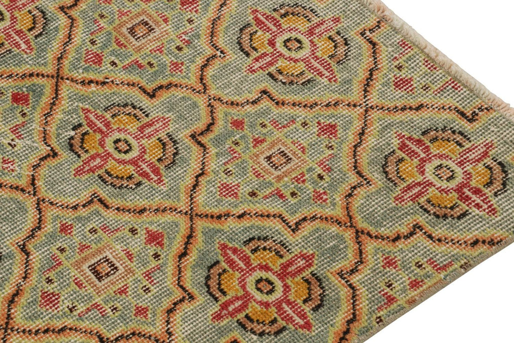 Vintage Zeki Muren Runner Rug In Teal With Trellis Pattern