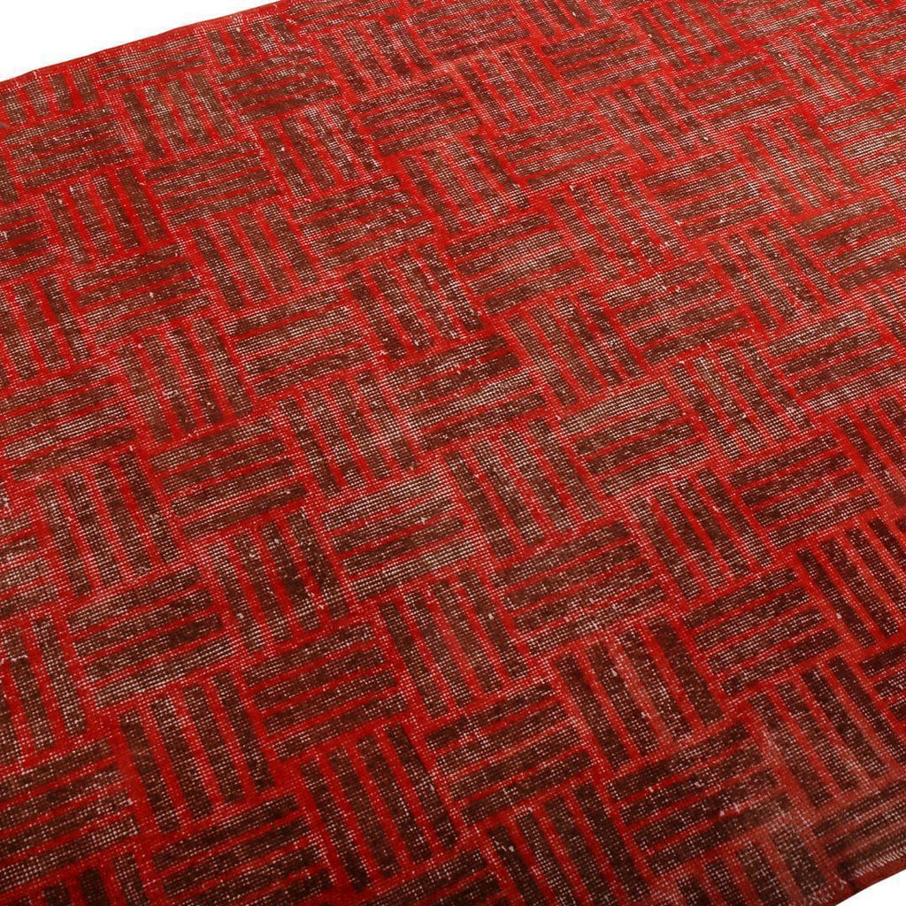 Vintage Mid Century Red And Brown Geometric Wool Rug 19974