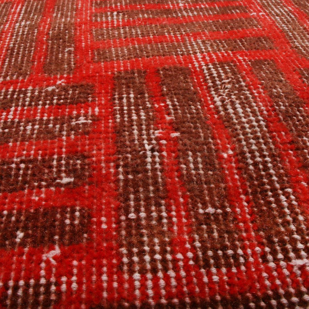 Vintage Mid Century Red And Brown Geometric Wool Rug 19974