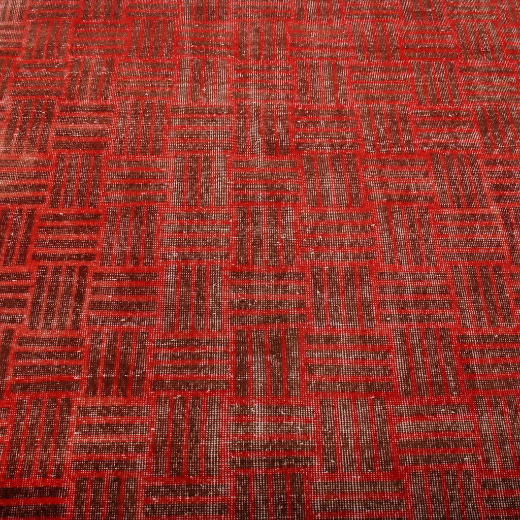 Vintage Mid Century Red And Brown Geometric Wool Rug 19974