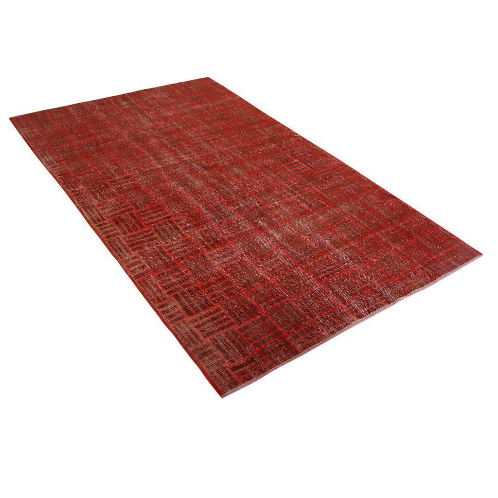 Vintage Mid Century Red And Brown Geometric Wool Rug 19974