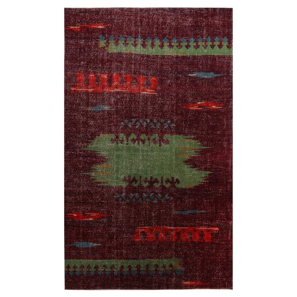 Vintage Mid Century Purple And Green Wool Rug With Red And Blue Tribal Accent 19975