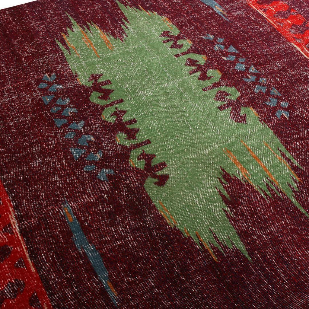 Vintage Mid Century Purple And Green Wool Rug With Red And Blue Tribal Accent 19975