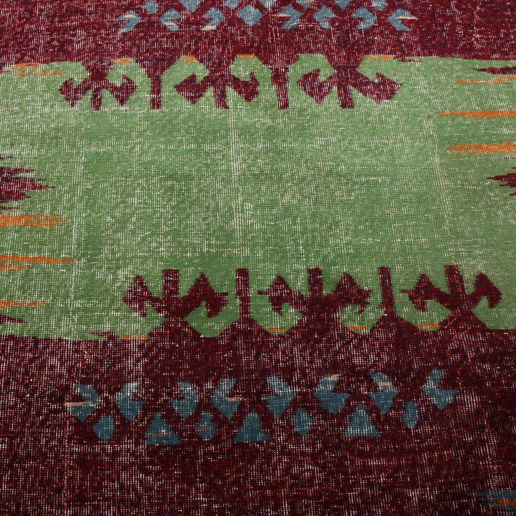 Vintage Mid Century Purple And Green Wool Rug With Red And Blue Tribal Accent 19975